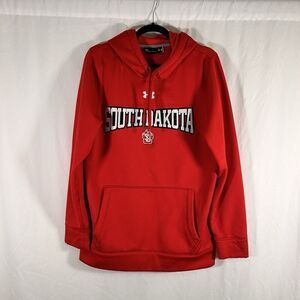 South Dakota Under Armour Hoodie Men's Small Red Drawstring Pockets Pullover